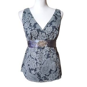 Pierre Cardin M Floral Paisley Romantic Y2K Babydoll Belted Chiffon Fairy Top